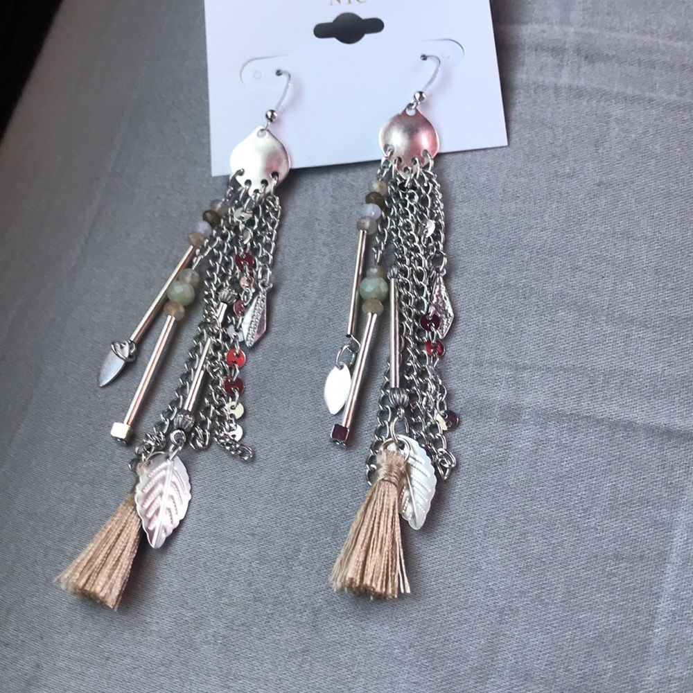 Boho silver chain & tassels dangle earrings